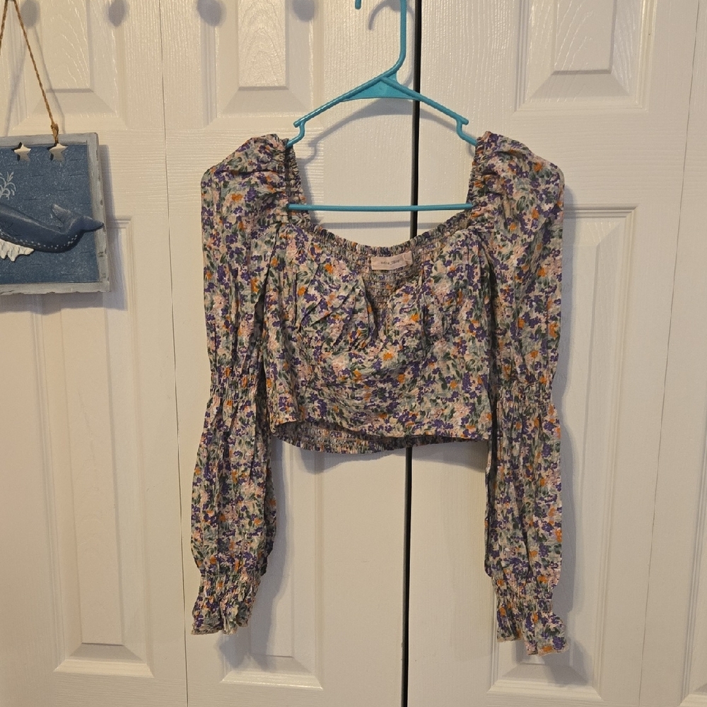Floral Puff Sleeve Crop Blouse